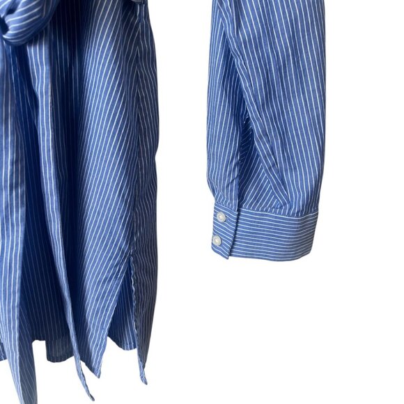 Loft Blue White Stripe Back Zip Side Vents Front Tie Tunic Top Size 12 - Picture 7 of 9